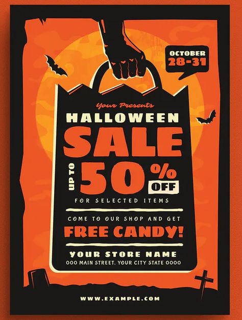 Halloween Sale Poster, Halloween Promotion Design, Halloween Layout Design, Halloween Ads, Claire Wendling, Arabic Posters, Halloween Discount, Halloween Layout, Halloween Flyer