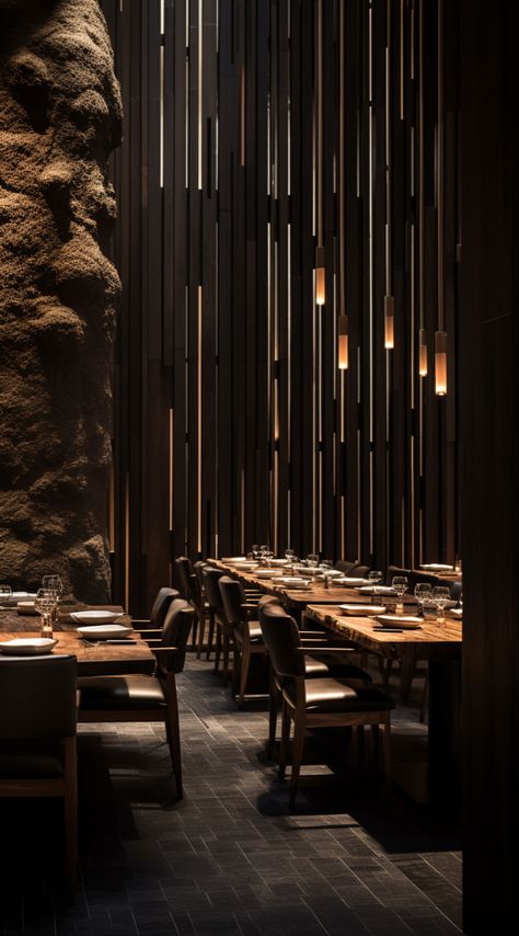 Private Dining Area Restaurant, Industrial Style Restaurant Design, Chinese Restaurant Interior, Dark Restaurant, Open Kitchen Restaurant, Expensive Restaurant, Luxury Restaurant Interior, Estilo Japandi, Black Restaurant