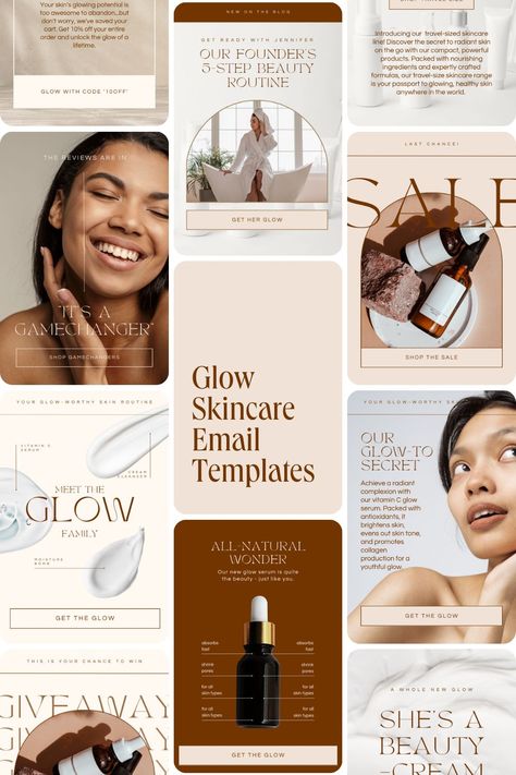 Editable Email Marketing Canva Templates Email Marketing Templates, Skincare Instagram, Autumn Skincare, Email Marketing Template, Skincare Brands, Email Marketing Design, Glowing Skincare, Instagram Layout, Med Spa