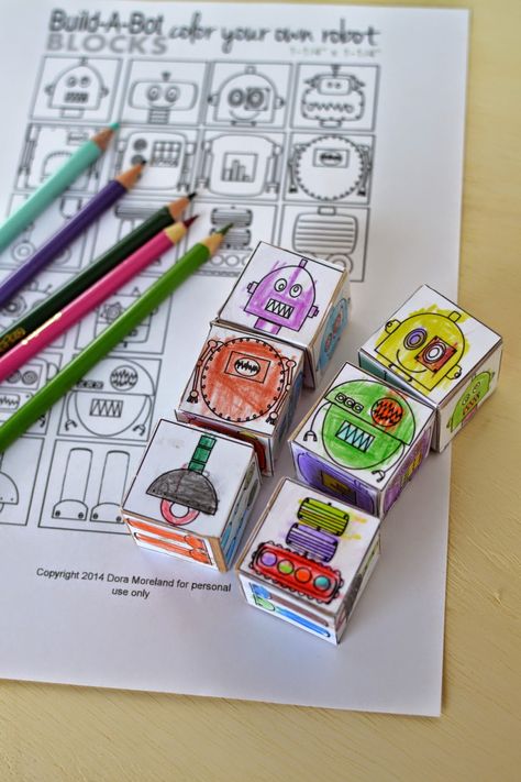 DIY Color Your Own Robot Blocks – Indie Crafts Blocks For Kids, Robot Craft, Robot Theme, Indie Craft, Robot Party, Diy Robot, Kids Blocks, Paper Crafts For Kids, Crafty Stuff