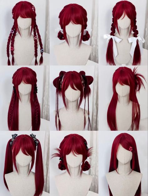 Hair Inspiration Long, Cosplay Hair, Kawaii Hairstyles, Red Wigs, Hair Stylies, Hair Up Styles, Anime Hair, Hair Inspo Color, Aesthetic Hair