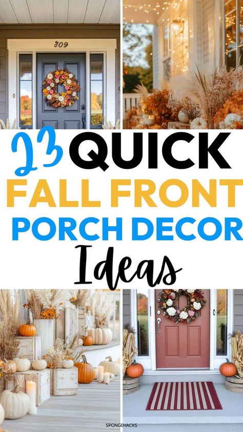 23 Sensational Front Porch Fall Decor Small Front Porch Fall Decor, Small Fall Porch, Small Porch Decorating Ideas, Small Porch Decor, Porch Fall Decorating Ideas, Small Front Porch Decor, Neutral Fall Decor Ideas, Porch Fall Decor, Small Porch Decorating