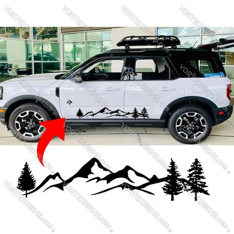 Vinyl decals stickers for ford bronco sport Jeep Mountain Decals, Car Vinyl Graphics Window Decals, Car Sticker Design Logos, Car Sticker Design Graphics, Suv Decals, Car Vinyl Decals, Car Vinyl Graphics, Car Branding, Truck Graphics