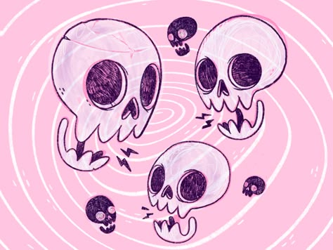 Yep, more skulls! by Jetpacks and Rollerskates on Dribbble Cartoon Skull Cute, Skull Art Cartoon, Cartoon Skull Art, Kawaii Skull Drawing, Cute Skull Art, Skull Ink Drawing, Skull Drawing Cute, Cute Skull Illustration, Cartoon Skull Drawing