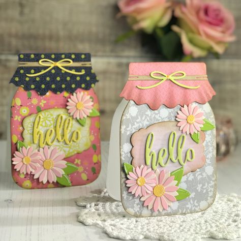 Embelishments Ideas, Beaded Cards, Mason Jar Tags, Mason Jar Cards, Honey Bee Stamps, Canning Jar, Hello Cards, Cricut Cards, Shaped Cards