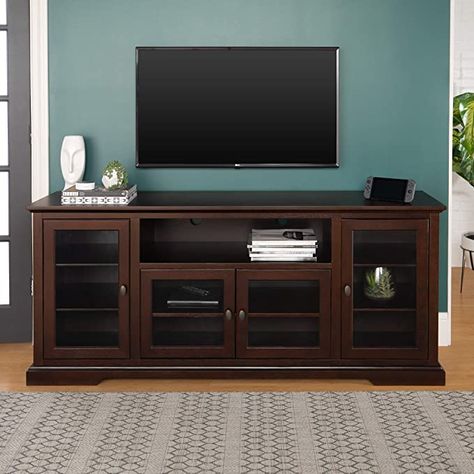 Amazon.com: Walker Edison Brahm Classic Glass Door Storage TV Console for TVs up to 80 Inches, 70 Inch, Espresso Brown : Home & Kitchen Traditional Design Style, Walker Edison Furniture, Flat Panel Tv, Storage Credenza, Brown Furniture, Walker Edison, Living Room Tv Stand, Tv Stand Wood, Tv Stands And Entertainment Centers