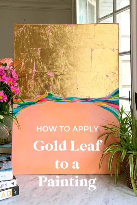 Canvas Gold Painting, Gold Foil Art Diy, Using Gold Leaf, Silver Leaf Painting, Leaf Art Diy, Faux Gold Leaf, Wall Art Gold Leaf, Diy Paintings, Gold Art Painting