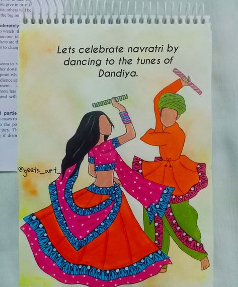 Navratri Drawing Ideas Sketch, Navratri Special Painting, Navratri Related Drawing, Navratri Illustration Art, Navaratri Drawings Easy, Drawing On Navratri, Navratri Painting Ideas Easy, Navratri Art Painting, Navratri Easy Drawing