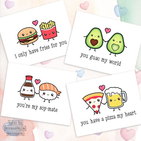 Food Pun Card Set Valentine's Day Card Set Punny - Etsy Valentines Puns, Punny Valentines, Punny Cards, Creative Birthday Cards, Food Pun, Birthday Card Drawing, Cute Easy Doodles, Diy Birthday Gifts For Friends, Printable Valentine