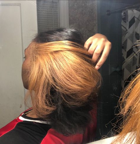 Ginger Skunk Stripe Hair, Ginger And Black Hair, Ginger Blonde Hair, Peekaboo Hair Colors, Hair Stripes, Skunk Stripe, Girl Hair Colors, Peekaboo Hair, Black Hair Dye