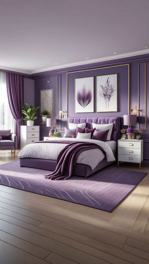 Experiment with different bedroom color schemes to find the perfect ambiance. Whether you prefer soothing pastels or bold hues, the right bedroom color can transform your space into a stylish haven. Lavender Color Room Bedrooms, Room Decor Ideas Purple, Lavender Bedrooms, Purple Room Decor Ideas, Aesthetic Purple Room, Purple Room Design, Purple And Gray Bedroom Ideas, Purple Kids Room, Room Decor Flowers