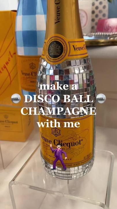 MAC on TikTok Disco Ball Champagne Bottle Diy, Disco Ball Champagne Bottle, Disco Champagne Bottle, Disco Ball Champagne, Make A Disco Ball, Champagne Mirror, Birthday Painting, Bottle Diy, The Boogie