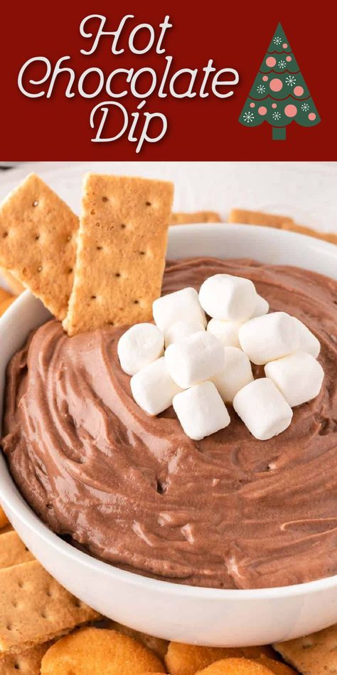 This hot chocolate dip is one of my favorite festive desserts to serve for Christmas parties or movie night with the family! Christmas Dessert Dip Board, Hot Chocolate Dip Recipe, Hot Chocolate Dip, Graham Cracker Dip, Chocolate Dip Recipe, Christmas Brownie, Brownie Batter Dip, Dessert Dip Recipes, Chocolate Dip