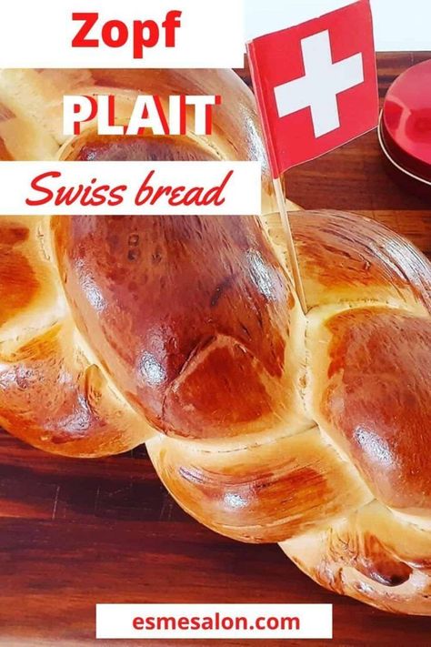 Zopf Plait Swiss Bread. It is a type of Swiss, Austrian, or Bavarian bread made from white flour, milk, eggs, butter, and yeast. The dough is brushed with egg yolk before baking, lending it its golden crust. It is baked in the form of a plait and traditionally eaten on Sunday mornings Zopf Bread, Easy Loaf Bread, Plait Bread, Swiss Bread, Food Hunter, Easy Comfort Food, Healthy Dinner Recipes Chicken, Bread Bowls, White Flour