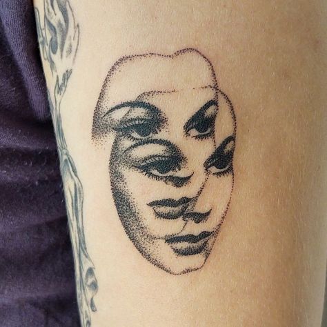 Stippling Tattoo, Pointillism Tattoo, Whimsical Tattoos, Line Tattoo Ideas, Choose Her, Tattoo Face, Dot Tattoos, Handpoke Tattoo, Why Her