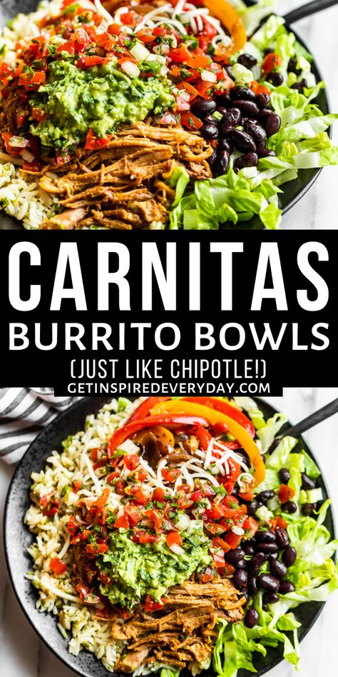 Carnitas Burrito, Burrito Bowl Meal Prep, Chipotle Copycat, Healthy Bowls Recipes, Burrito Bowls, Healthy Bowls, Dinner Bowls, Easy Family Dinners, Things To Make