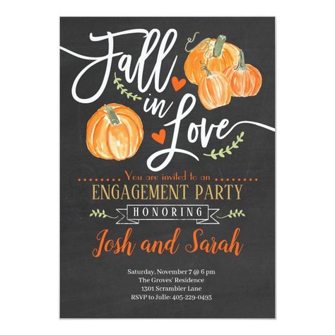 Pumpkin Engagement Party Invitation | Zazzle.com Fall In Love Engagement Party, Halloween Engagement Party, Fall Engagement Party Invitations, Halloween Engagement, Fall Engagement Parties, Engagement Invites, Engagement Party Ideas, Backyard Engagement Parties, Halloween Bridal Showers