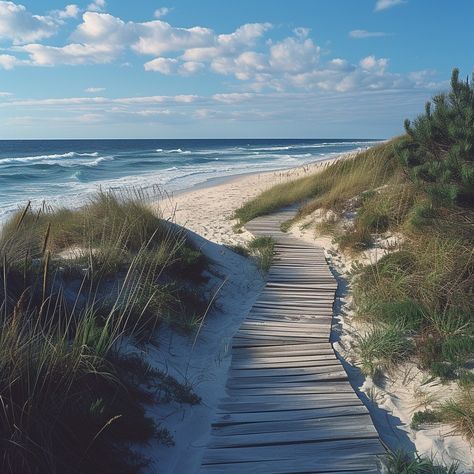 Beach Boardwalk View: Wooden boardwalk meandering through sandy dunes under a bright sky leading to the serene beach. #beach #boardwalk #dunes #sand #sea #sky #grass #path #aiart #aiphoto #stockcake https://ayr.app/l/JpV5 Grass Path, Wooden Path, Beach Path, Beach Grass, Coastal Breeze, Beach Garden, Seaside Village, Sand Sea, Beach Boardwalk