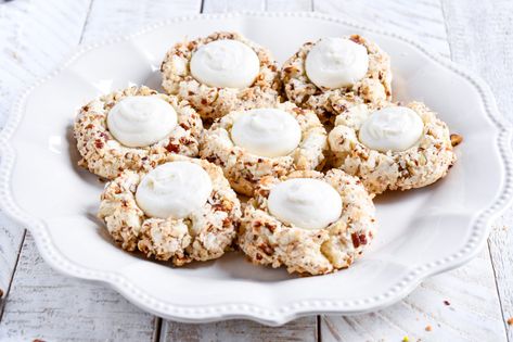 Italian Cream Cake Cookies Recipe - Something Swanky Italian Cream Cake Cookies, Italian Cream Cookies, Cake Cookies Recipe, Powdered Sugar Frosting, Thumbprint Cookie, Drop Cookie Recipes, Italian Cream Cakes, Italian Cream, Carrot Cake Cookies