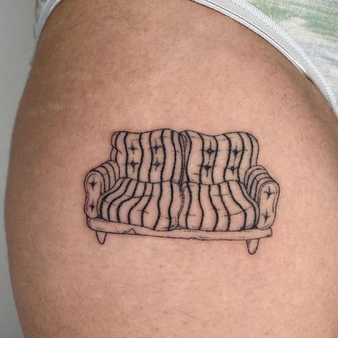 Aspen / Allison / Ochre on Instagram: “Today I learned that a sofa has arms Ans a couch doesn’t! Super fun first tattoo! Handpoked at @sangbleutattoola . . . #handpoke…” Funky Art Tattoo, Tattoo Sofa, Swing Set Tattoo, Sofa Tattoo, Over The Knee Tattoo Words, Couch Tattoo, Today I Learned, Line Tattoo Ideas, Small Tats