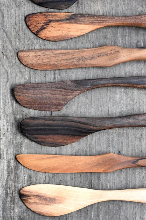 Butter Knife & Spreader Walnut Pear Cherry Wood Unique | Etsy Unique Wood Carving, Wood Cutlery, Wooden Workshops, Wooden Cooking Utensils, Wood Spoon Carving, Spoon Crafts, Handcrafted Knife, Green Woodworking, Wood Utensils