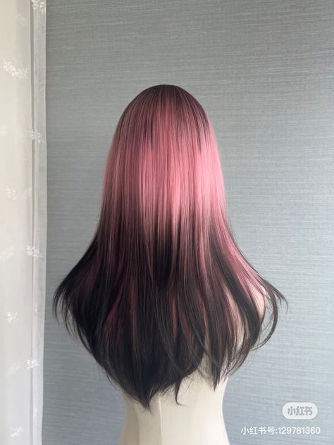 Pink Hair Black Tips, Pink Hair With Black Tips, Fantasy Color Hair, Hair Claim, Pink Haircut, Long Hair Drawing, Hair Stages, Pink And Black Hair, Pink Ombre Hair