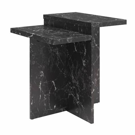 Elevate your living room with the CosmoLiving Brielle Marble Accent Table! This must-have piece features luxurious white faux marble with elegant gray veining, adding sophistication and creating the illusion of a larger space. Its durable MDF construction ensures long-lasting beauty, and easy assembly allows for quick setup. Choose from onyx or black faux marble to match your unique style. Impress your guests with this stunning table! Rectangle Accent Table, Marble Accent Table, Marble Side Table, Cosmoliving By Cosmopolitan, Onyx Marble, Marble Side Tables, Black Side Table, Table Set Up, Living Room End Tables