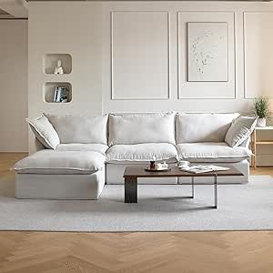 Sectional Cloud Couch, 122.82" Modular Convertible Couch with Storage Ottoman, Cushion Covers Removable, Deep 3-Seat Sleeper Sofa, Comfy Upholstered Furniture for Living Room, Beige Bolia Sofa, U Couch, Söderhamn Sofa, Sectional Sofa Beige, Deep Couch, Couches Living, U Shaped Couch, White Couch, Couch With Ottoman