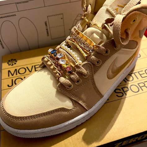 These Are Brand New Only Worn Once Lace Charms Not Included Shoe Lace Accessories, Cute Nikes For Women, 90s Jordans, Cute Yellow Shoes, Jordan Retro 1 Outfits Women, Diy Nike Shoes, Charm Sneakers, Designer Tennis Shoes, Nike Custom Shoes