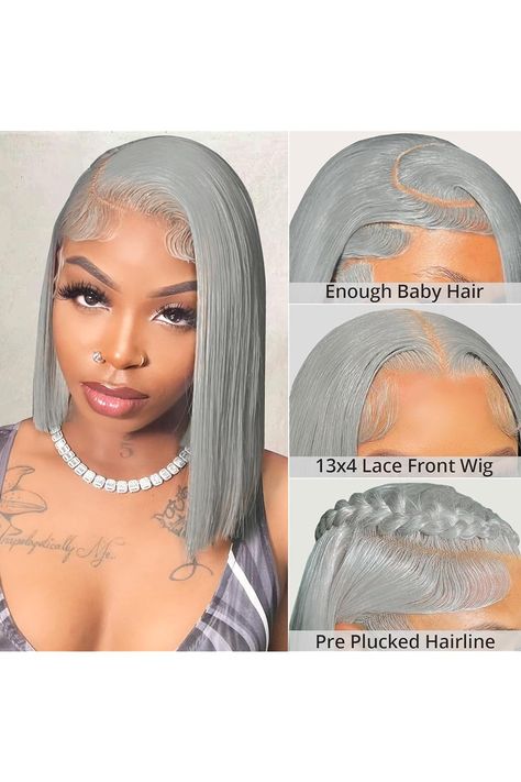 Eyefanniy Ash Grey Bob Wig Human Hair 13x4 HD Lace Front Wigs Short Bob Lace Frontal Wigs for Black Women 150% Density 10 Inch Grey Bob Wig, Grey Hair Wig, Grey Bob, Wigs Short, Grey Wig, Lace Frontal Wigs, Wig Human Hair, Cosplay Tips, Bob Wig