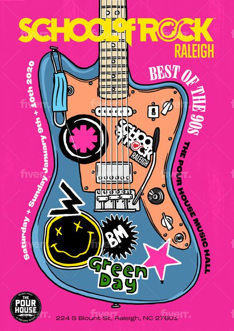 I will design your event poster Rockstar Poster Design, Concert Design Poster, Concert Poster Design Graphics, Guitar Poster Design, Rock Music Illustration, Music Concert Poster Design, Guitar Graphic Design, Pirate Tattoo Sketch, Rockstar Poster