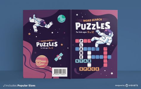 Puzzle Book Cover, Puzzle Book Cover Design, Back Cover Design, Space Words, Book Cover Template, Cover Templates, Graphic Design Flyer, Photoshop Tutorial Design, Pixel Design