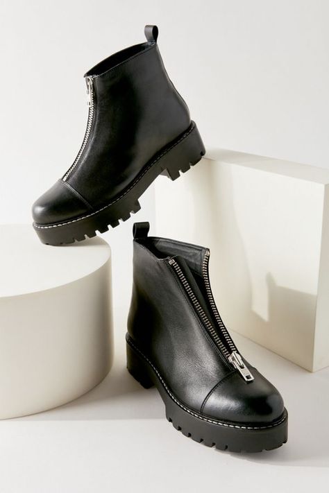 UO Juliette Front-Zip Boot | Urban Outfitters Front Zip Boots, Shoe Advertising, Shoes Fashion Photography, Mode Shoes, American Eagle Outfits, Shoes Ads, Creative Shoes, Leather Boots Heels, Shoes Photography