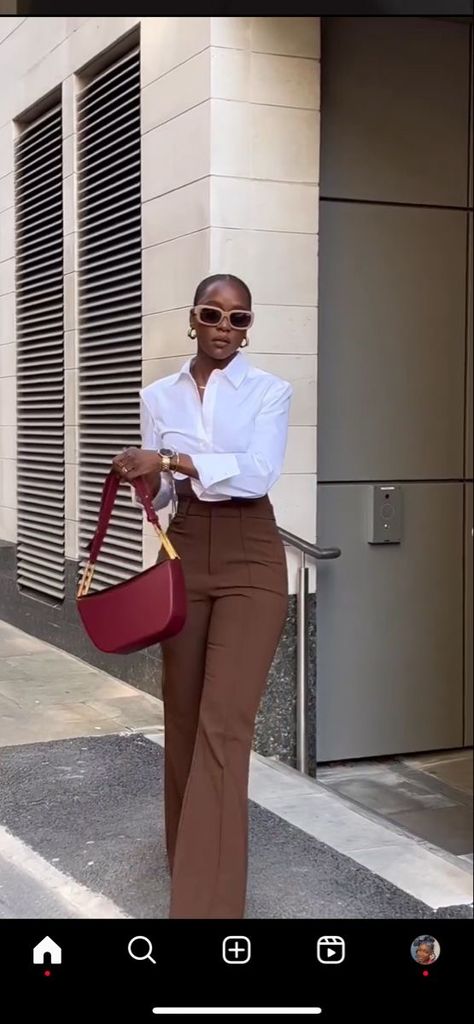 Brown Pants Outfit Business Casual, Jobs Outfits For Women, Brown Classy Outfits For Black Women, Pastel Monochrome Outfit, Brown Suit Pants Outfit Women, Brown Dress Work Outfit, Corperate Girl Outfits, Classic Outfits For Black Women, Corporate Pants Outfit