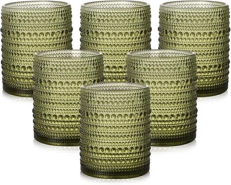 Amazon.com | ZMOWIPDL Vintage Glassware Drinking Glasses Set of 6,12 oz Hobnail Glass Cups,Embossed Green Water Tumbler,for Beer,Cocktail,Whiskey,Juice and Various Mixed Drinks- 1 Cleaning Brush: Mixed Drinkware Sets Drinking Glasses Set, Glass Cup Set, Glassware Drinking, Drinking Glass Sets, Drinkware Sets, Beer Cocktails, Bar Glassware, Glass Straws, Glassware Set