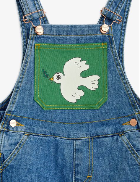 Dove Print, Denim Dungaree, Denim Dungarees, Estilo Country, Baby Bottoms, Peace Dove, Mini Rodini, Denim Branding, Long Sleeve Turtleneck