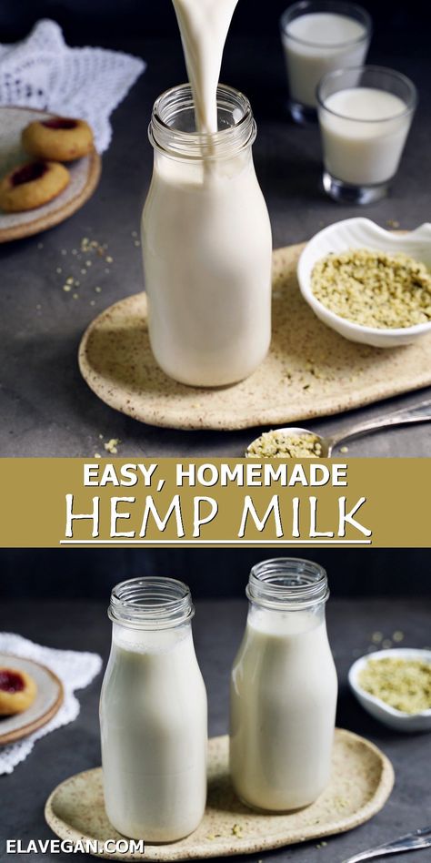 How to make hemp milk with just 4 ingredients (2 of those are optional) and in several minutes. The result is a creamy, protein-dense, highly nutritional, plant-based milk alternative! Hemp Milk Benefits, Hemp Milk Recipes, Hemp Seed Milk, Nut Milk Recipe, Homemade Nut Milk, Vegan Drinks Recipes, Oat Milk Recipe, Detox Breakfast, Milk Benefits