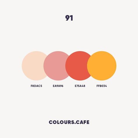 Colours 91 . #f8dac5 #ea9a96 #e75a48 #ffb034 . #colors #color #colours #colour #palette #colorscheme #colourscheme #ui #colorful… Pantone Colour Palettes, Palette Design, Brand Color Palette, Color Palette Design, Color Psychology, Color Inspo, Design Graphique, Colour Schemes, Color Swatches