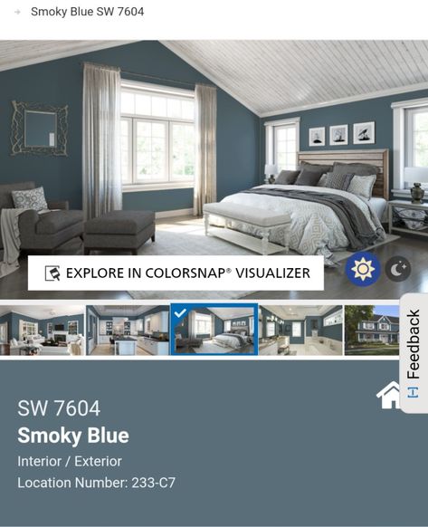 Office Wall Colors, Dog Bedroom, Blue Bedroom Walls, Grey Accent Wall, Blue Accent Walls, Accent Wall Colors, Blue Gray Paint, House Redesign, Smoky Blue