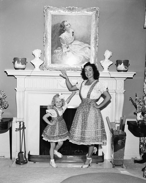 Joan Crawford And Daughter Christina By Fireplace Joan Crawford Mommy Dearest, Christina Crawford, Joan Crawford Children, Adrienne Ames, Mommie Dearest, Mildred Pierce, Mother Daughter Dresses Matching, Mothers And Daughters, Silent Film Stars