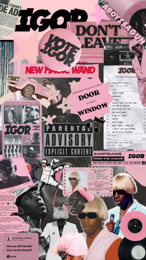 Igor by Tyler the creator collage Tyler The Creator Collage, Igor Tyler The Creator, Tyler The Creator Igor, Pink And Black Wallpaper, Tyler The Creator Wallpaper, A Wallpaper, Tyler The Creator, Aesthetic Iphone, Black Wallpaper