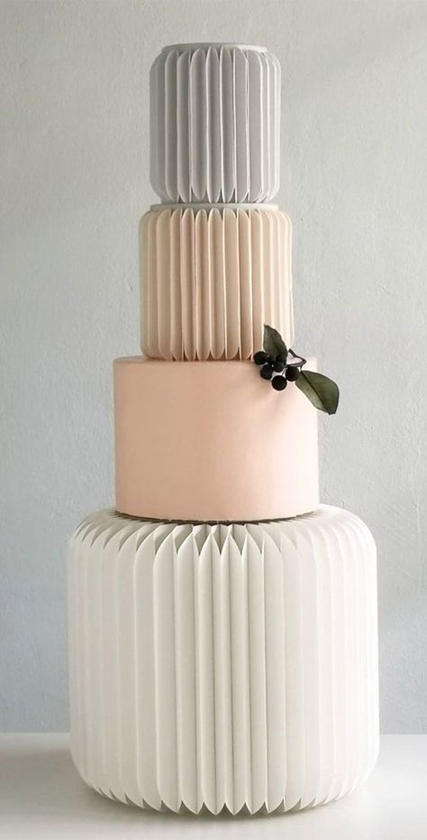 These 50 Beautiful Wedding Cake Designs You Will Be Blown Away : Pleated Wedding Cake Fluted Cake Decoration, Cake Decorating With Acetate, Origami Cake Decoration, Pleated Wedding Cake, Origami Wedding Cake, Origami Cake, Modern Wedding Cake Structures, Wedding Cake Abstract, Geometric Cake Design