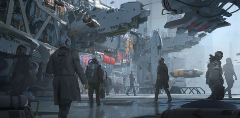 ArtStation - Sky_docks, Wadim Kashin Future City, Futuristic Concept Art, Sci Fi City, Sci Fi Environment, Fiction Idea, Cyberpunk City, Futuristic City, Fantasy Concept Art, Digital Art Design