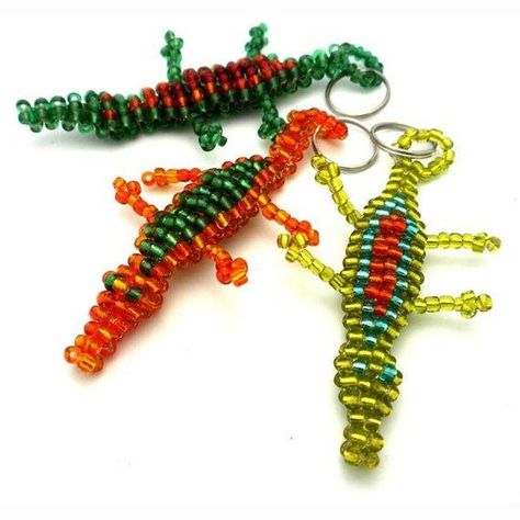 Pony Bead Crafts, Easy Handmade, Crocodile Pattern, Crocodiles, Beaded Animals, Beaded Keychains, Pony Beads, Zimbabwe, Split Ring