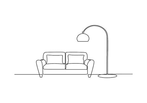 Continuous line drawing of sofa with var... | Premium Vector #Freepik #vector #continuous-line #room-sketch #single-line #room-design Couch Line Drawing, Furniture Line Drawing, Sofa Drawing Sketch, Minimalist Bujo, Room Sketch, Lamp Logo, Sofa Drawing, Chair Drawing, Furniture Sketch