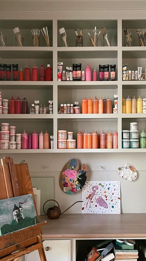 elsie larson on Instagram: "Art room tour! This room is usually messy, but today I cleaned it to take photos for our blog. Immediately my four year old wanted to paint. Feels magical. 💛" Paint Organization, Elsie Larson, Art Supplies Storage, 2022 Art, Room Tour, Instagram Art, Me Clean, Art Studios, Creative Space