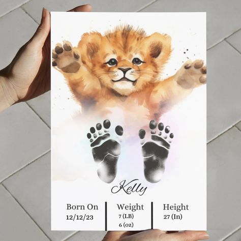 Lion Theme Nursery, Lion Footprint, Lion Baby Shower Ideas, Lion Themed Nursery, Lion Nursery Theme, Baby Foot Print Canvas Ideas, Baby Keepsake Ideas, Baby Room Animal Wall Art, Baby Footprint Art - Lion