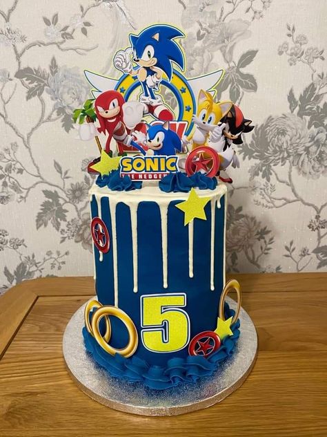 Sonic Theme Cake, Pastel Sonic, Sonic Birthday Cake, Sonic The Hedgehog Cake, Inference Activities, Nice Cake, Sonic Cake, Hedgehog Cake, Small Birthday Cakes