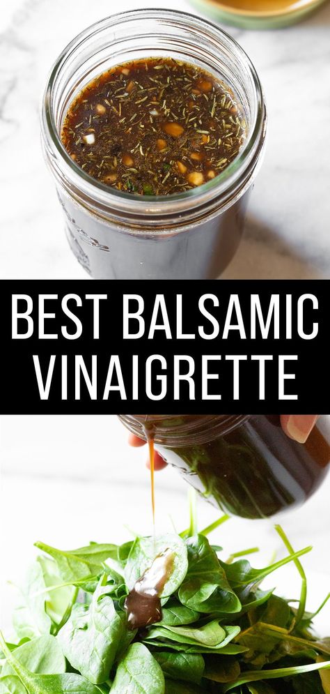 This tangy balsamic vinaigrette takes only 5 minutes to prepare and will make your salads sparkle. Balsamic Vinegarette, White Balsamic Vinaigrette, Balsamic Vinaigrette Recipe, Homemade Balsamic Vinaigrette, Salad With Balsamic Dressing, Delicious Salad Dressings, Balsamic Vinaigrette Dressing, White Balsamic, Red Wine Vinaigrette