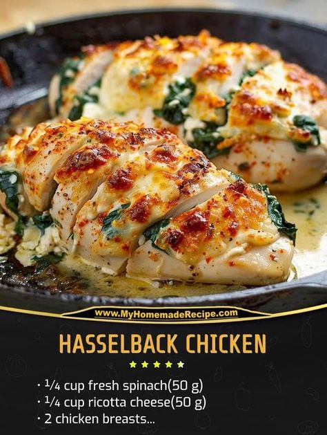 Hasselback Chicken, Chicken Tender, Fresh Spinach, Grandmas Recipes, Family Cookbook, Ricotta Cheese, Chicken Tenders, Cookbook Recipes, Chicken Breasts